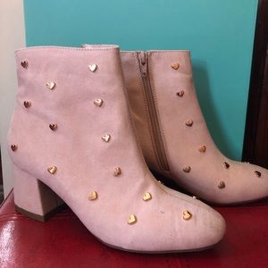 Bar III Blush Booties with Gold Heart Studs